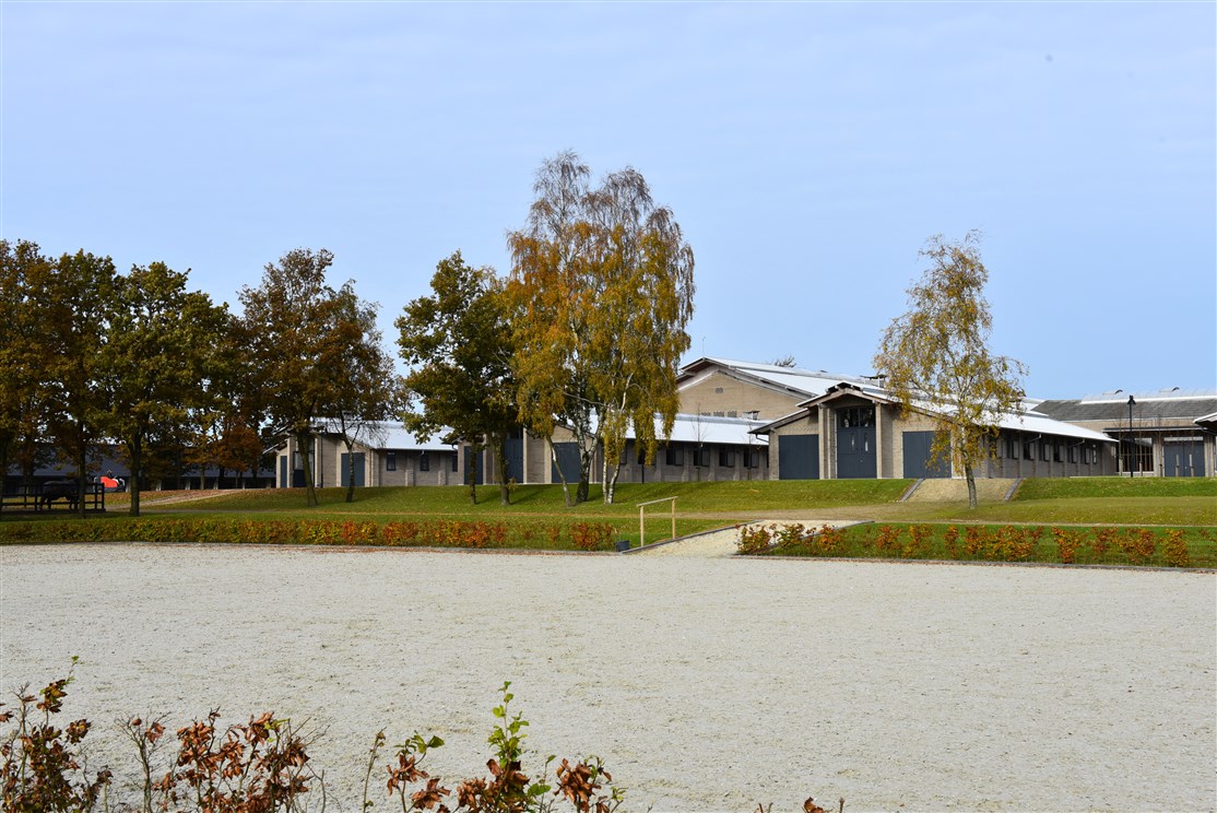 Den smukt beliggende udendørs ridebane hos Blue Hors, er med Walber Ebbe-Flod System, Walber Arena Mats og Walber Supreme Surface.